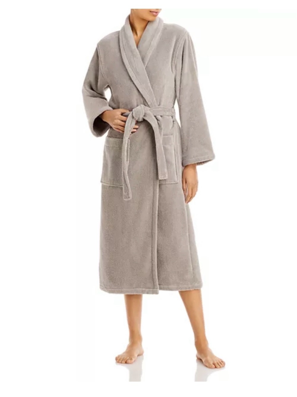 Matouk Plush Shawl-Collar Bath Robe in Soft Platinum 100% Cotton.